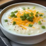 4 ingredient potato soup with potatoes, cheese, milk, and green onions